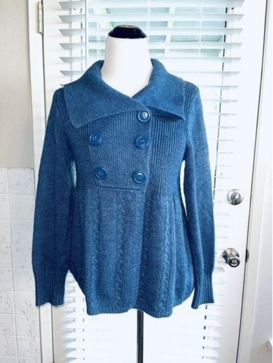 Caslon Sweaters - Caslon Cardigan Sweater Womens Size M Petite Blue Chunky Knit